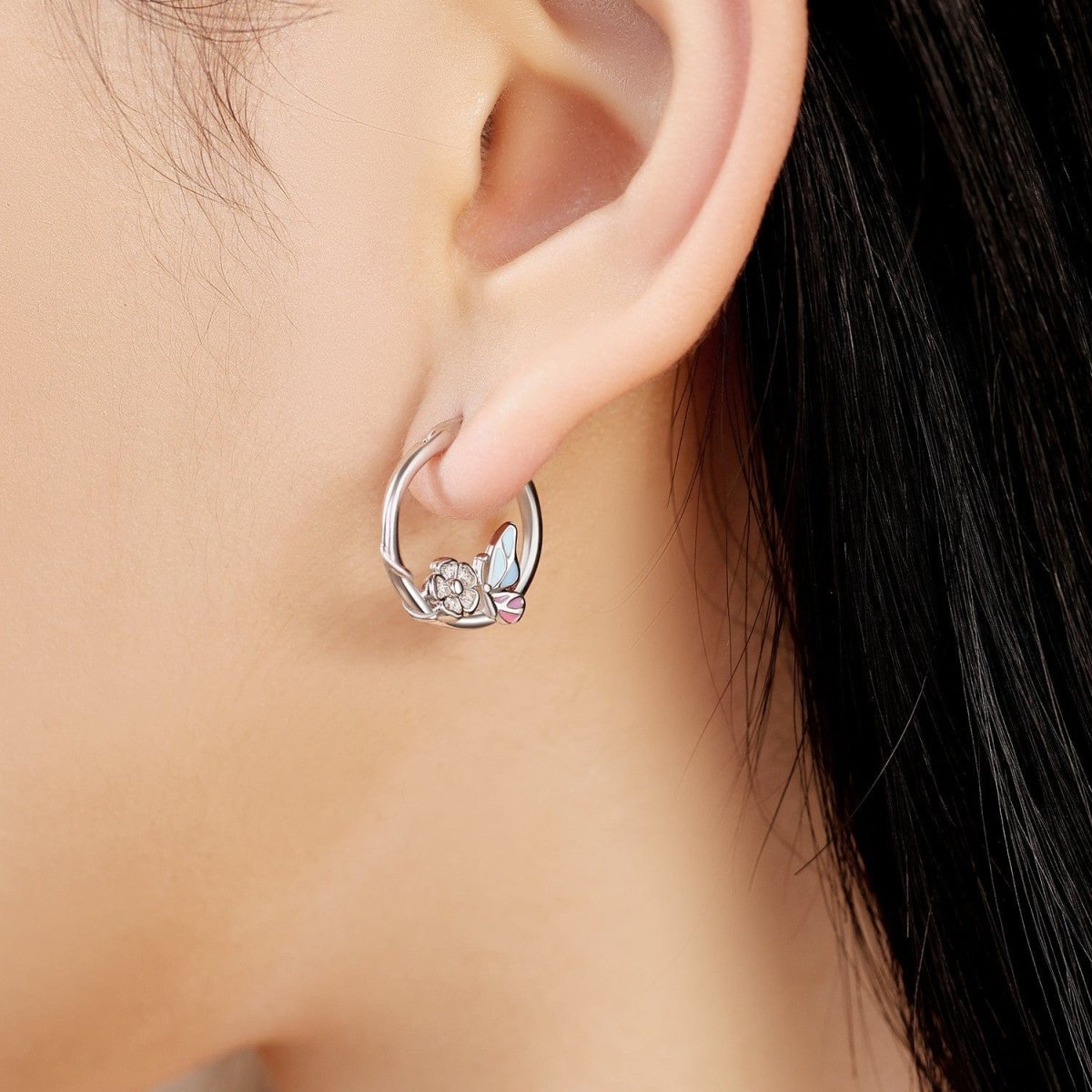 Pangama Jewelry Butterfly and Flower Hoop Earrings