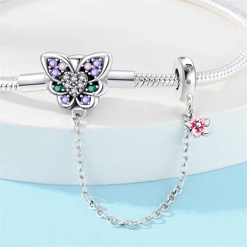 Pangama Jewelry Butterfly Charm Bracelet with Crystal Accents and Flower Dangle