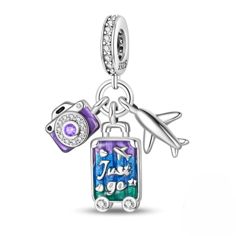 Pangama Jewelry Camera, Plane and Suitcase Triple Dangle Charm