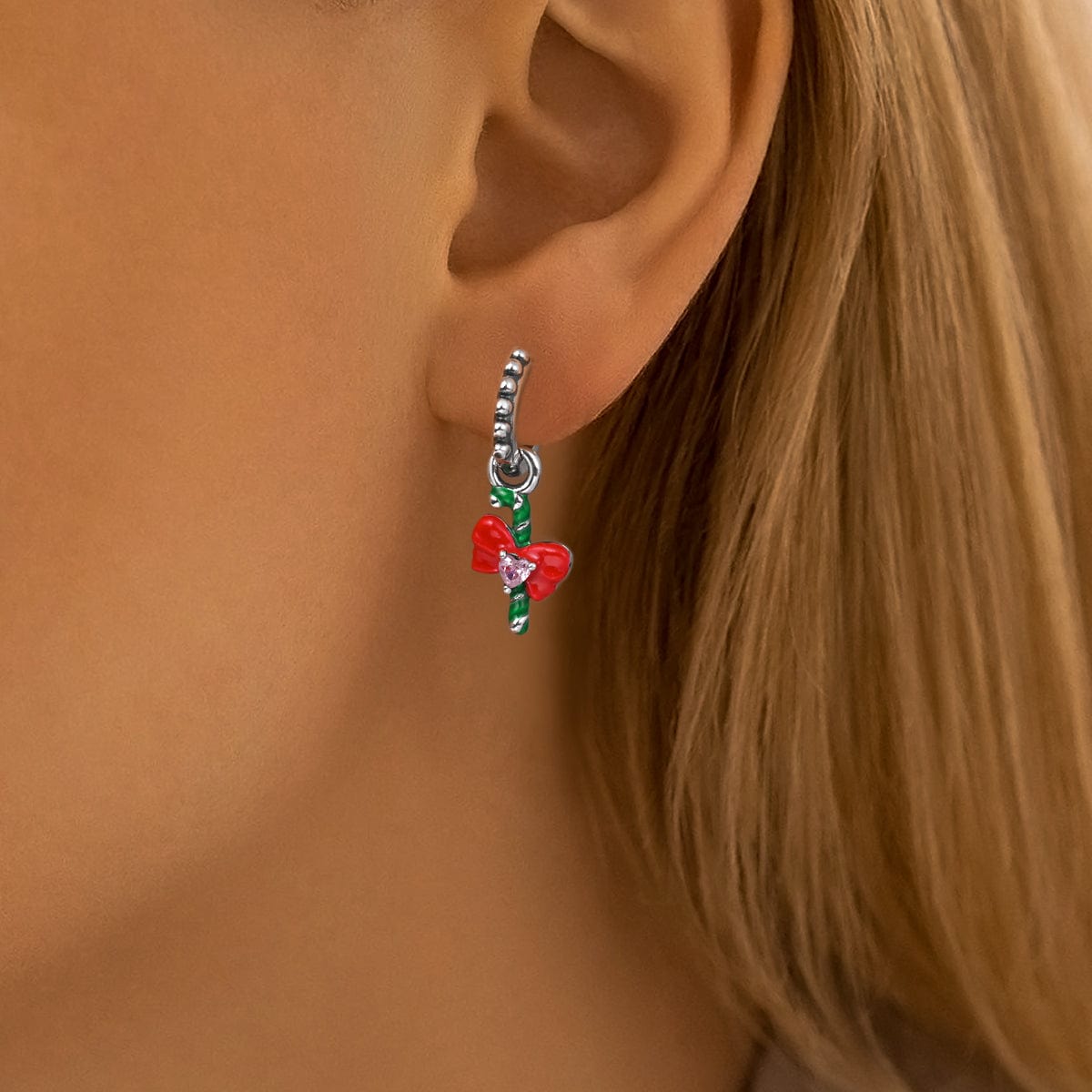 Pangama Jewelry Candy Cane & Bow Holiday Earrings