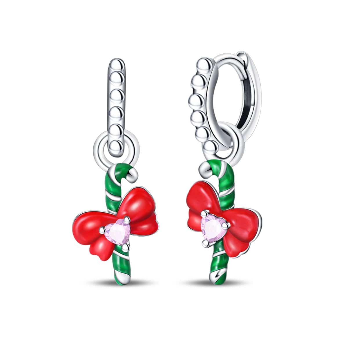 Pangama Jewelry Candy Cane & Bow Holiday Earrings