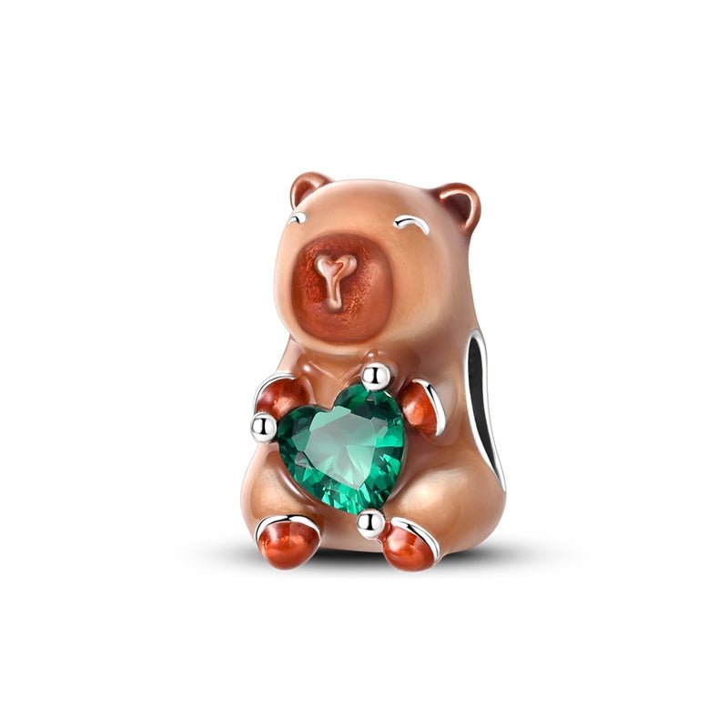 Pangama Jewelry Capybara with Green Heart Gem Charm