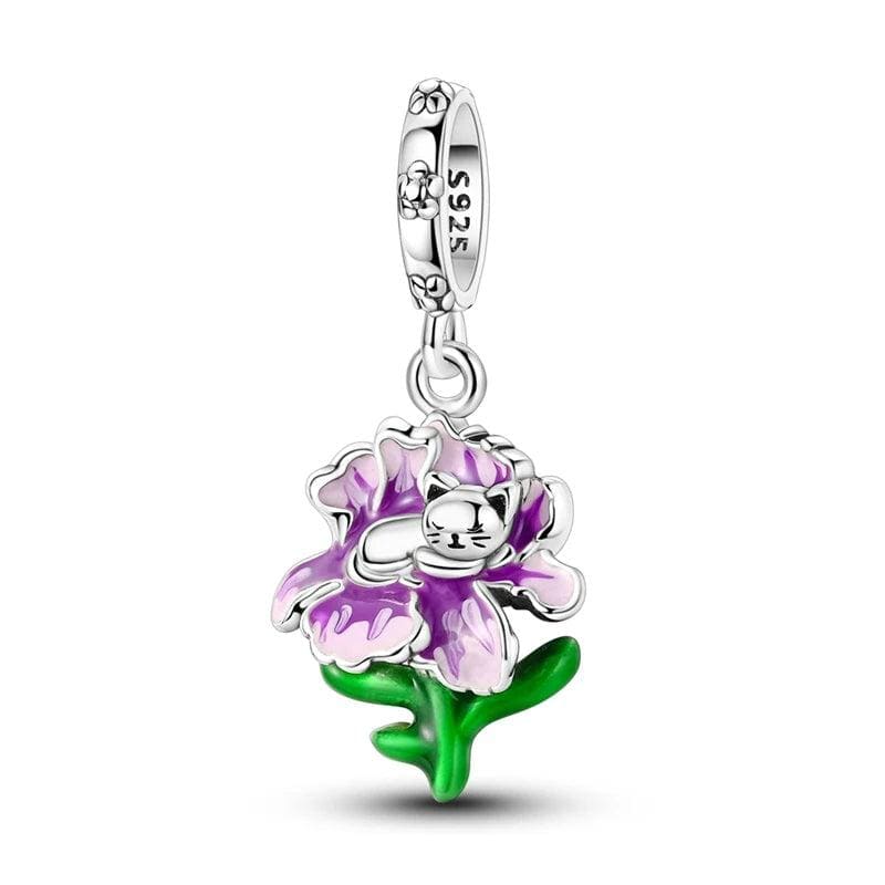 Pangama Jewelry Cat in Violet Bloom Dangle Charm