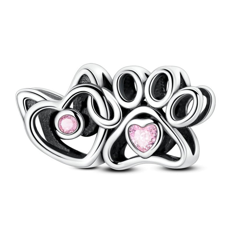 Pangama Jewelry Cat & Paw Heart with Pink Crystals Charm