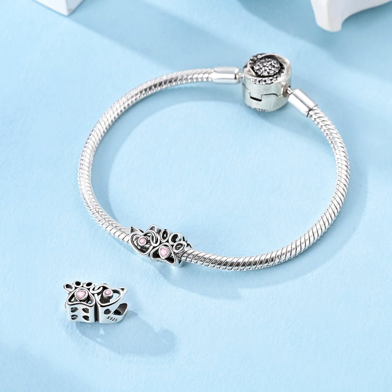 Pangama Jewelry Cat & Paw Heart with Pink Crystals Charm