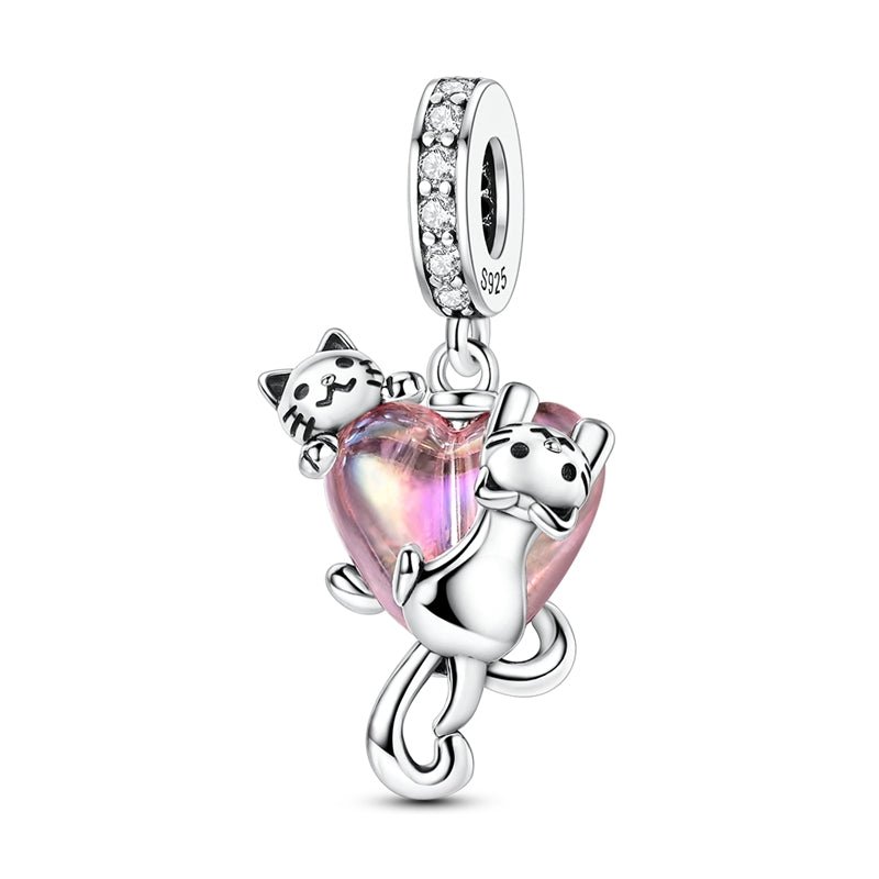 Pangama Jewelry Cats Climbing Heart Crystal Dangle Charm