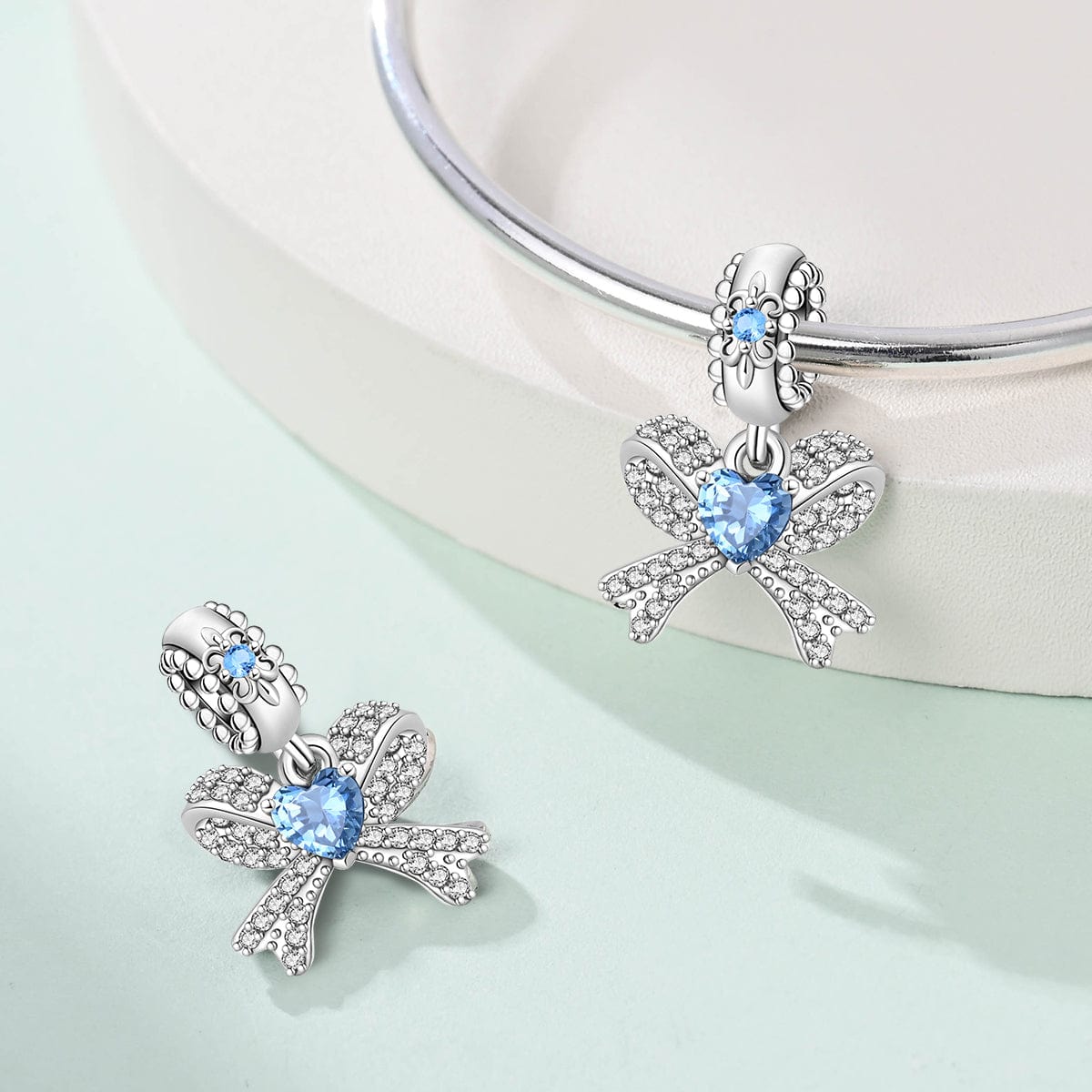 Pangama Jewelry Celestial Blue Heart & Ribbon Dangle Charm