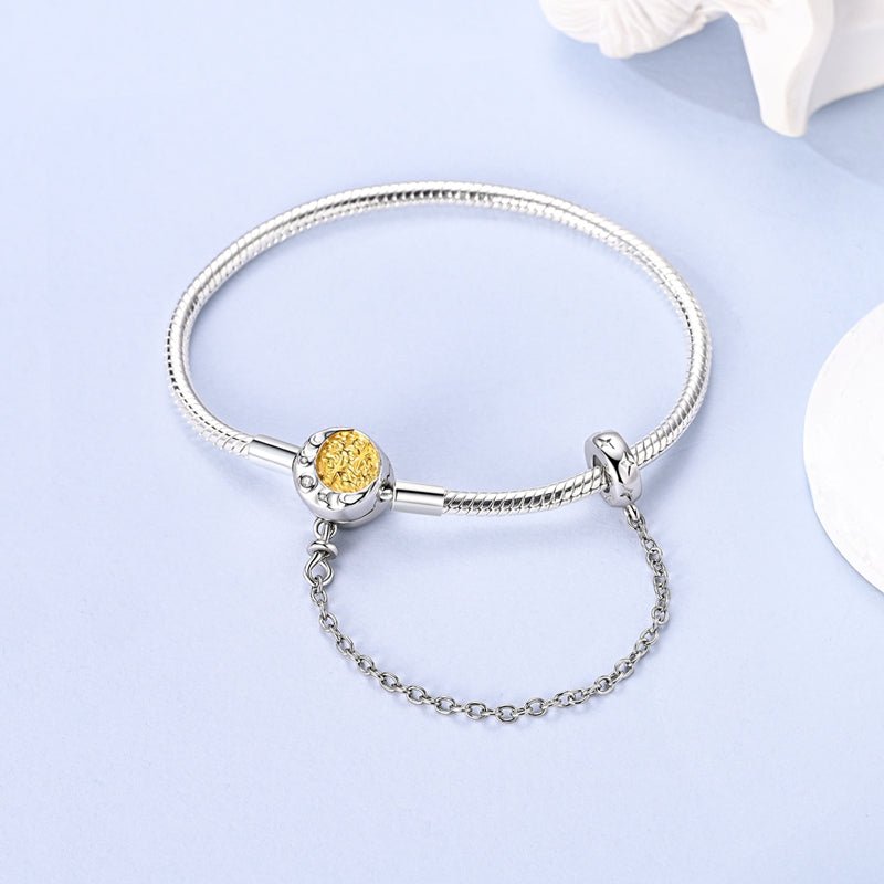 Pangama Jewelry Celestial Moon & Stars Clasp Snake Chain Bracelet with Safety Chain