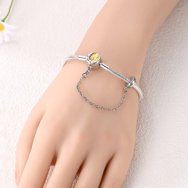 Pangama Jewelry Celestial Moon & Stars Clasp Snake Chain Bracelet with Safety Chain