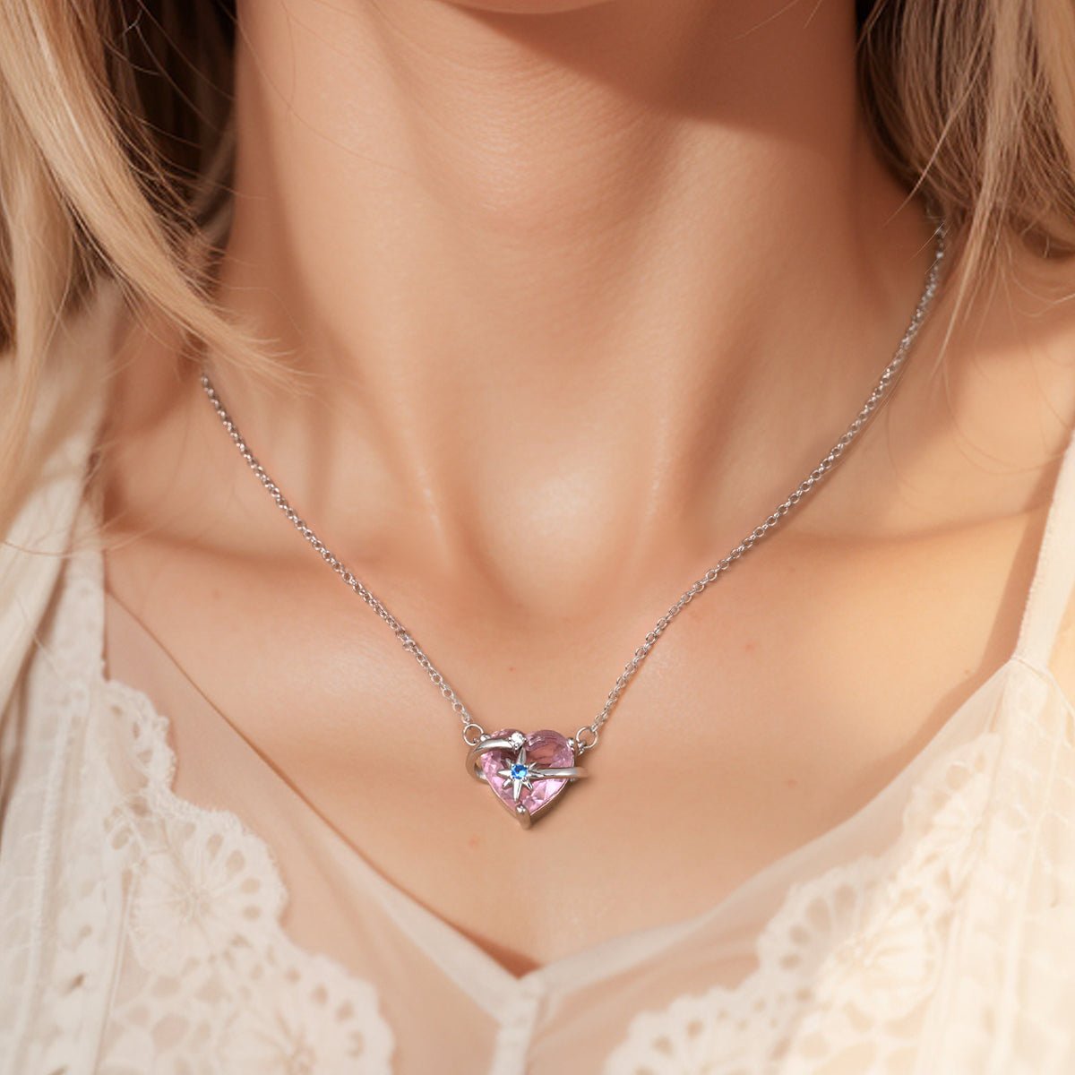 Pangama Jewelry Celestial Orbit Pink Heart Necklace