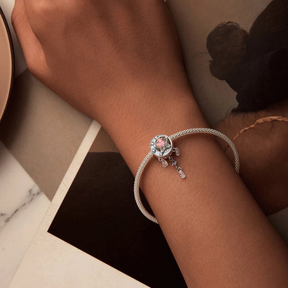 Pangama Jewelry Celestial Starburst with Dangling Crystal Drops Charm