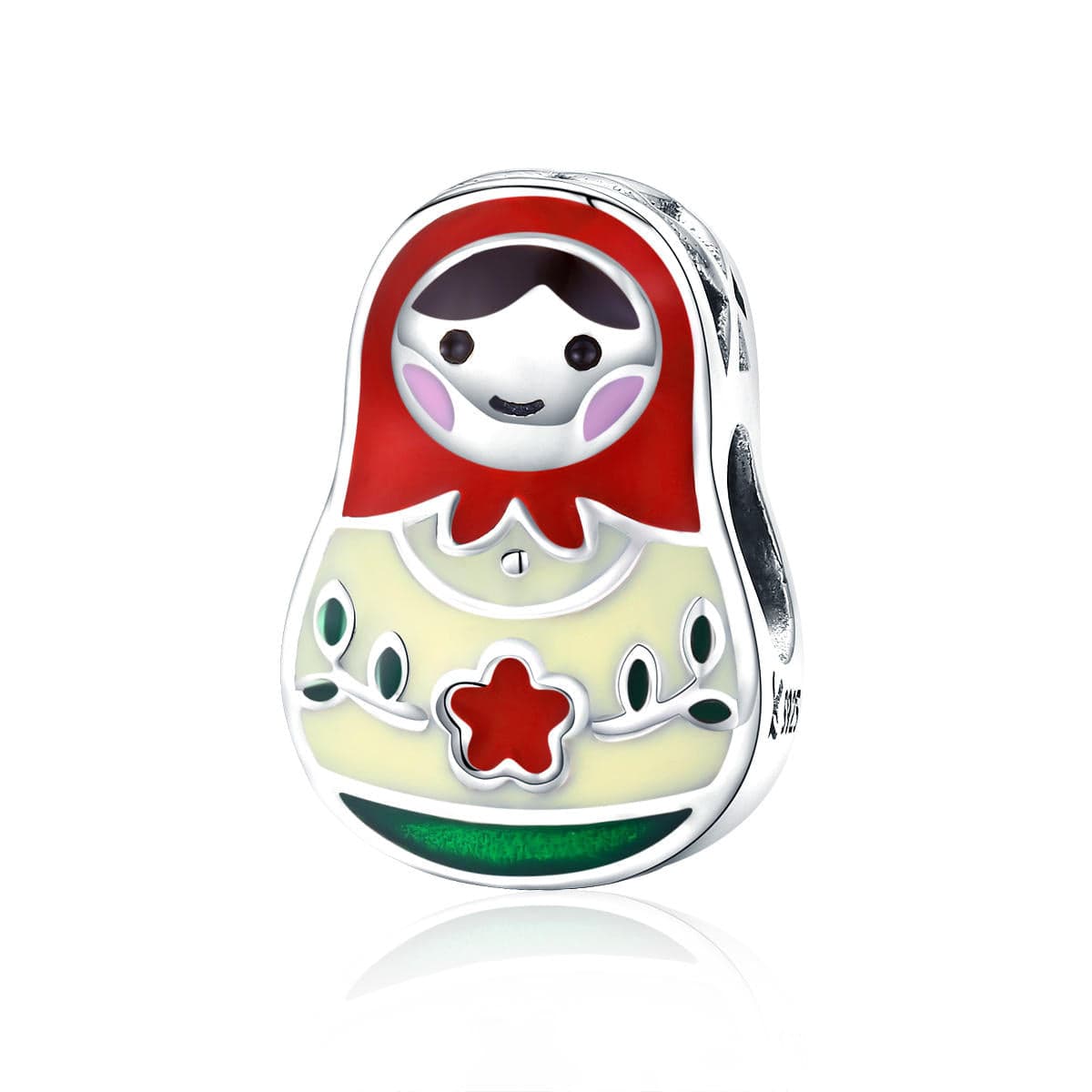 Pangama Jewelry Charming Matryoshka Doll with Red Enamel Accents Charm