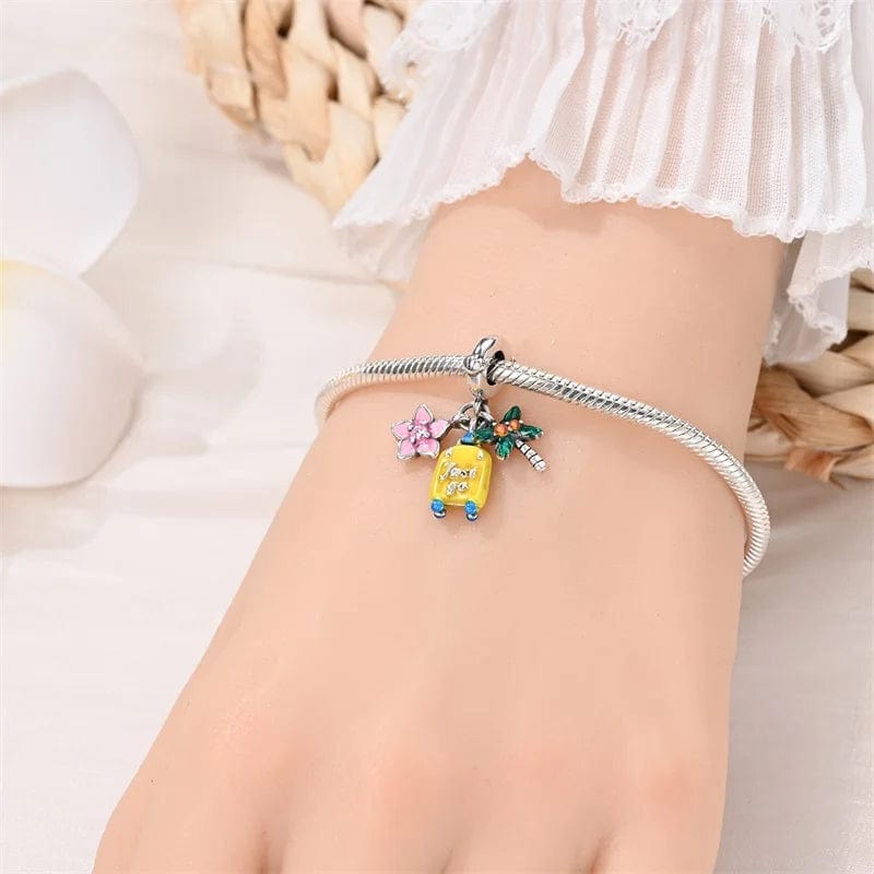 Pangama Jewelry Cherry Blossom, Suitcase & Palm Triple Dangle Charm