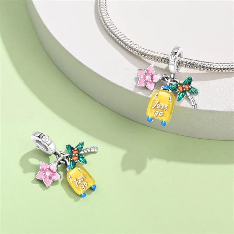 Pangama Jewelry Cherry Blossom, Suitcase & Palm Triple Dangle Charm