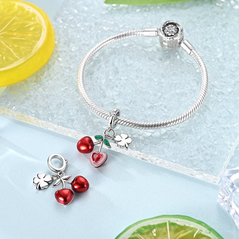 Pangama Jewelry Cherry with Four - Leaf Clover Dangle Charm