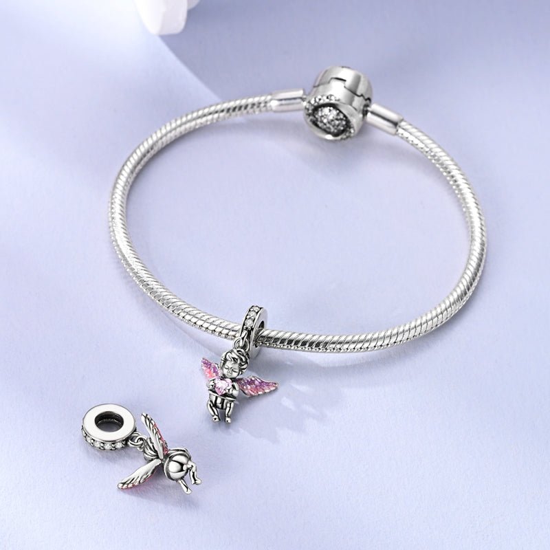 Pangama Jewelry Cherub Angel with Pink Heart Dangle Charm