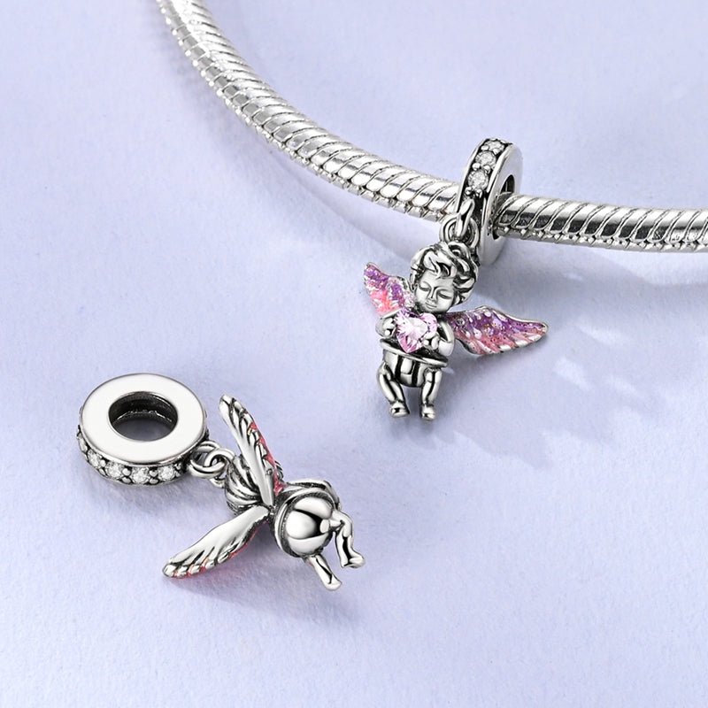Pangama Jewelry Cherub Angel with Pink Heart Dangle Charm