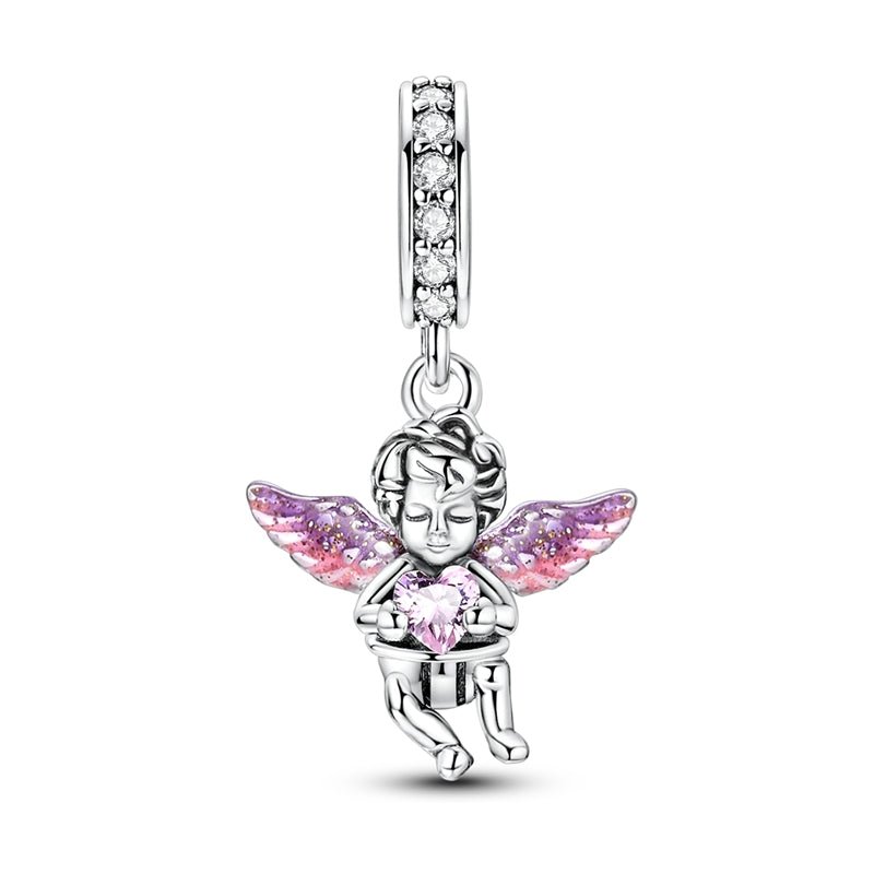 Pangama Jewelry Cherub Angel with Pink Heart Dangle Charm