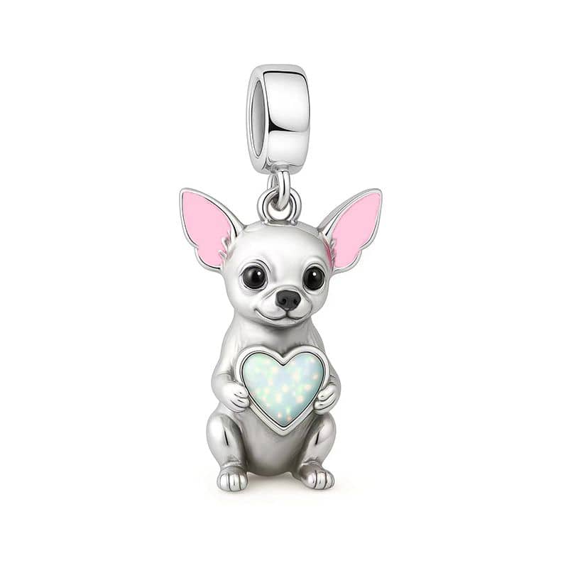 Pangama Jewelry Chihuahua Dog with Heart Stone Dangle Charm