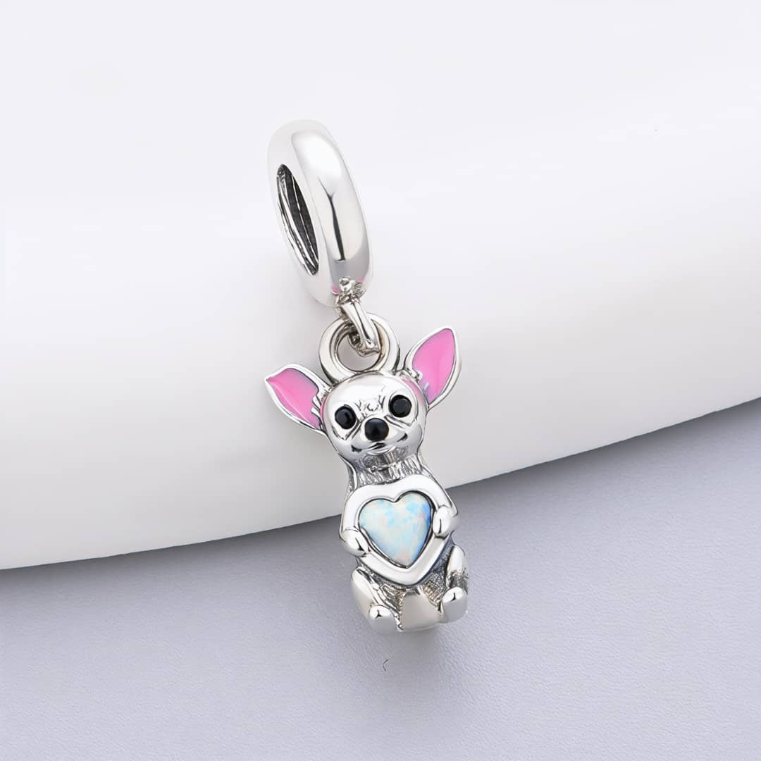 Pangama Jewelry Chihuahua Dog with Heart Stone Dangle Charm