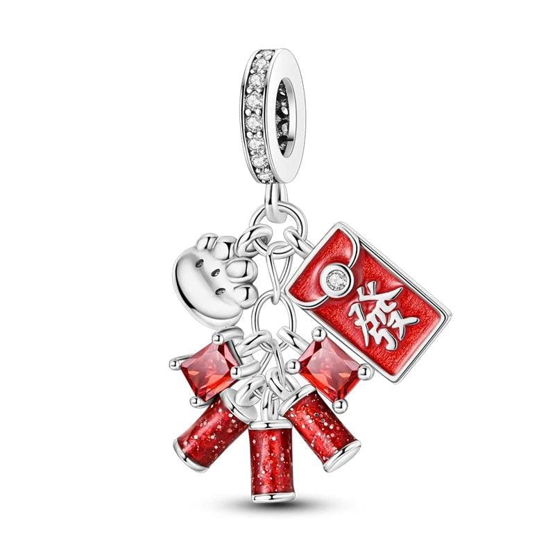 Pangama Jewelry Chinese Festive Red Firecracker Charm with Lucky Envelope