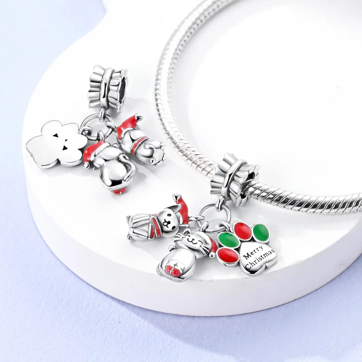 Pangama Jewelry Christmas Kittens "Merry Christmas" Triple Dangle Charm