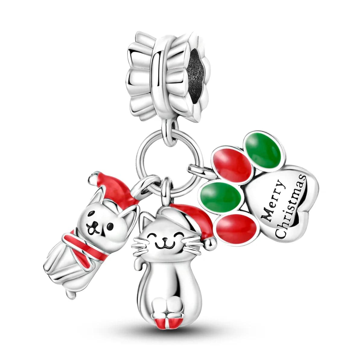 Pangama Jewelry Christmas Kittens "Merry Christmas" Triple Dangle Charm
