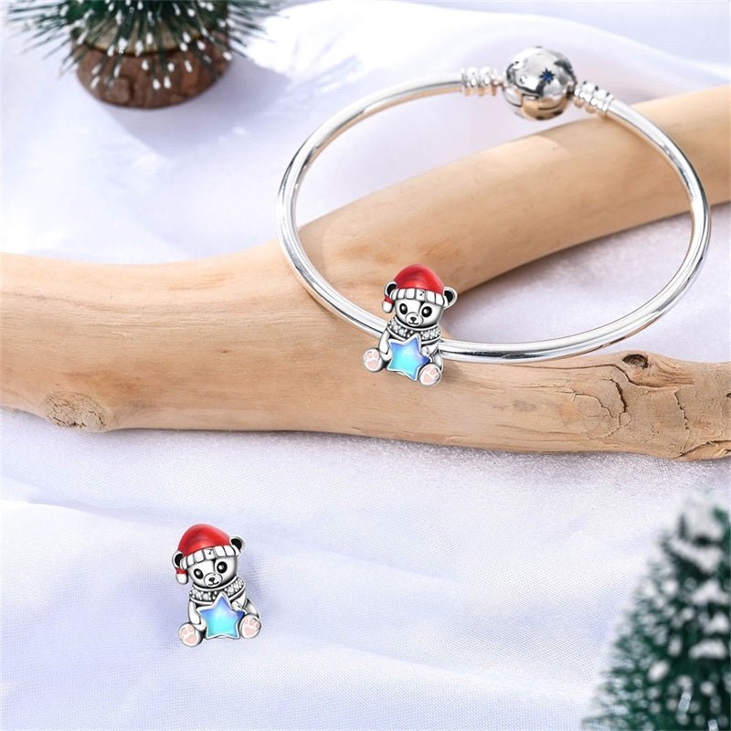 Pangama Jewelry Christmas Teddy Bear with Blue Star Charm