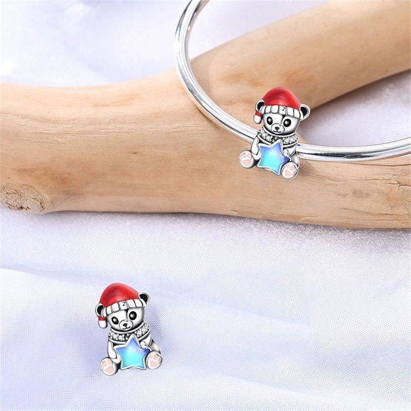 Pangama Jewelry Christmas Teddy Bear with Blue Star Charm