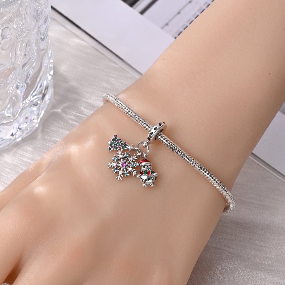 Pangama Jewelry Christmas Tree, Snowflake & Snowman Triple Dangle Charm