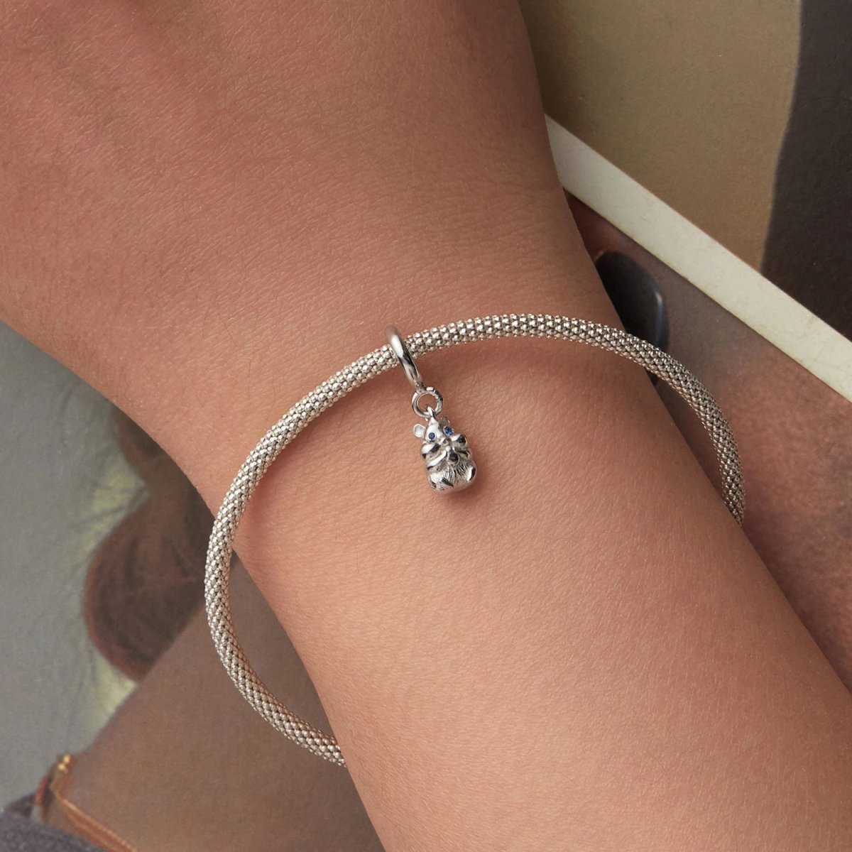 Pangama Jewelry Chubby Hamster with Blue Eyes Dangle Charm