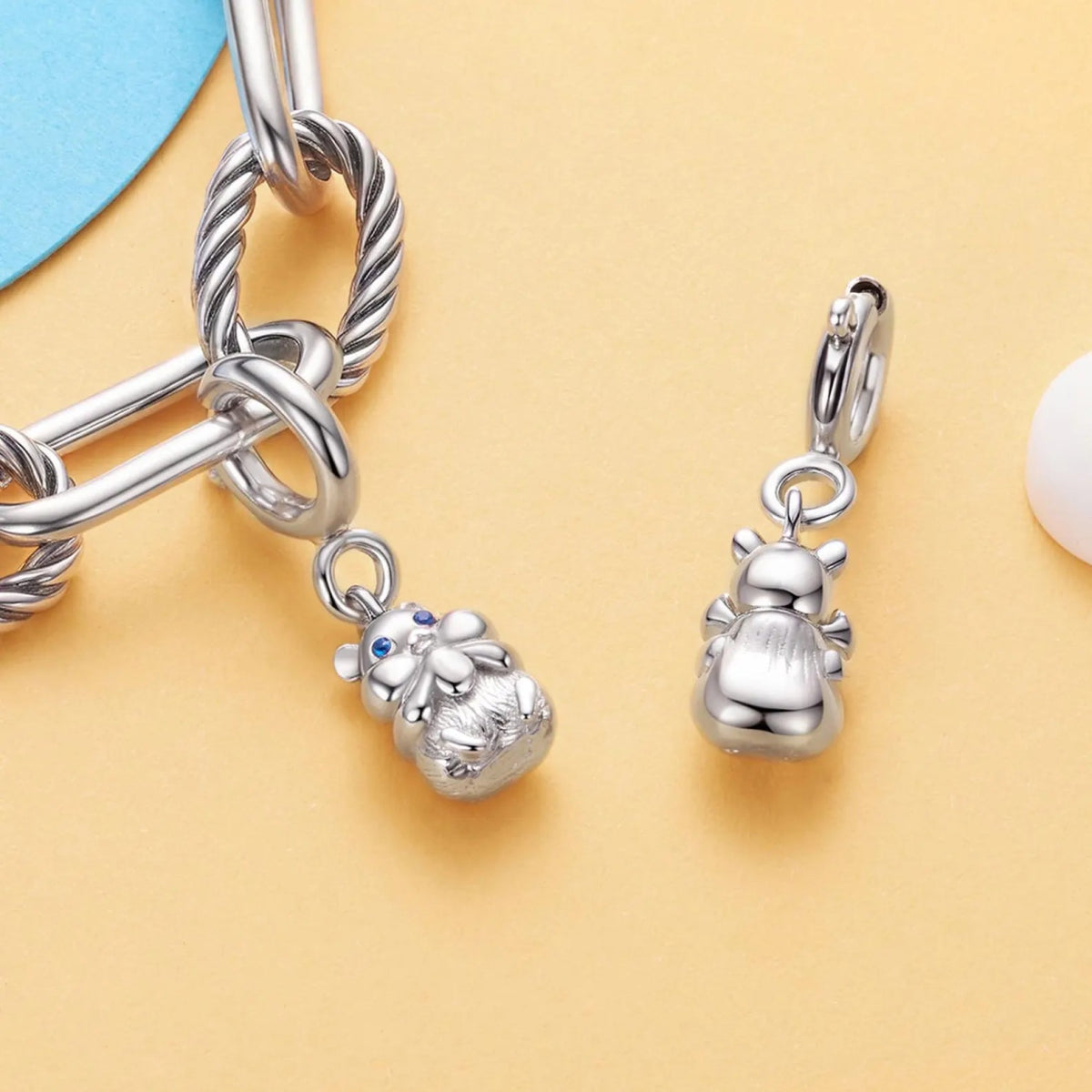 Pangama Jewelry Chubby Hamster with Blue Eyes Dangle Charm