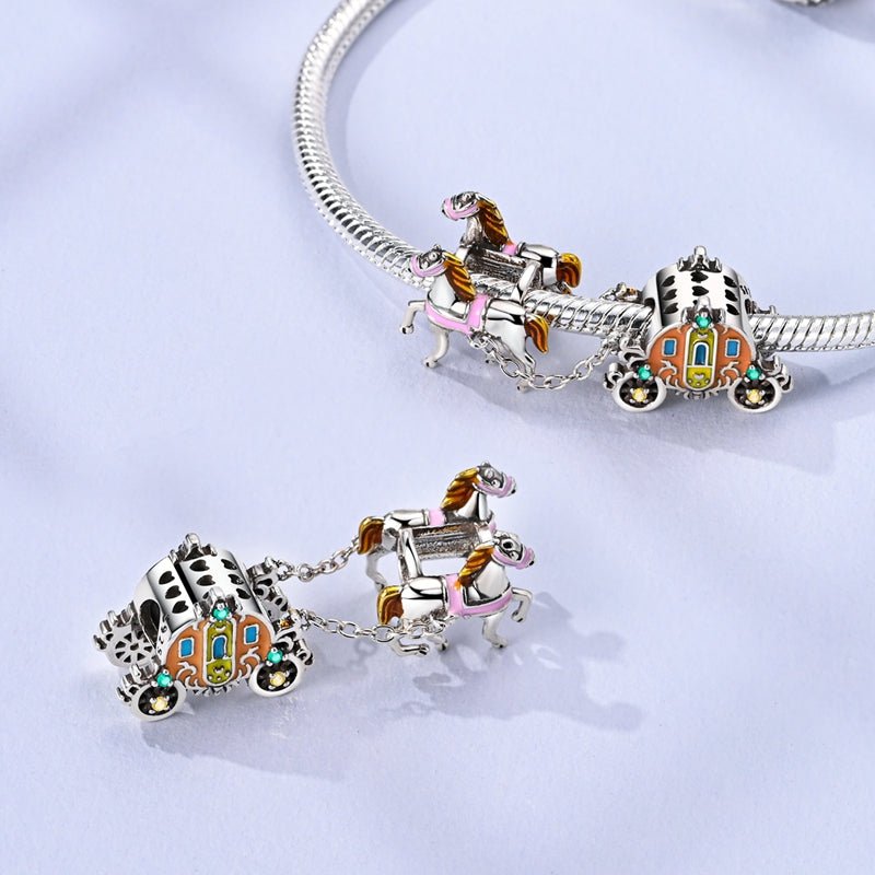 Pangama Jewelry Cinderella Carriage & Horses Dangle Charm
