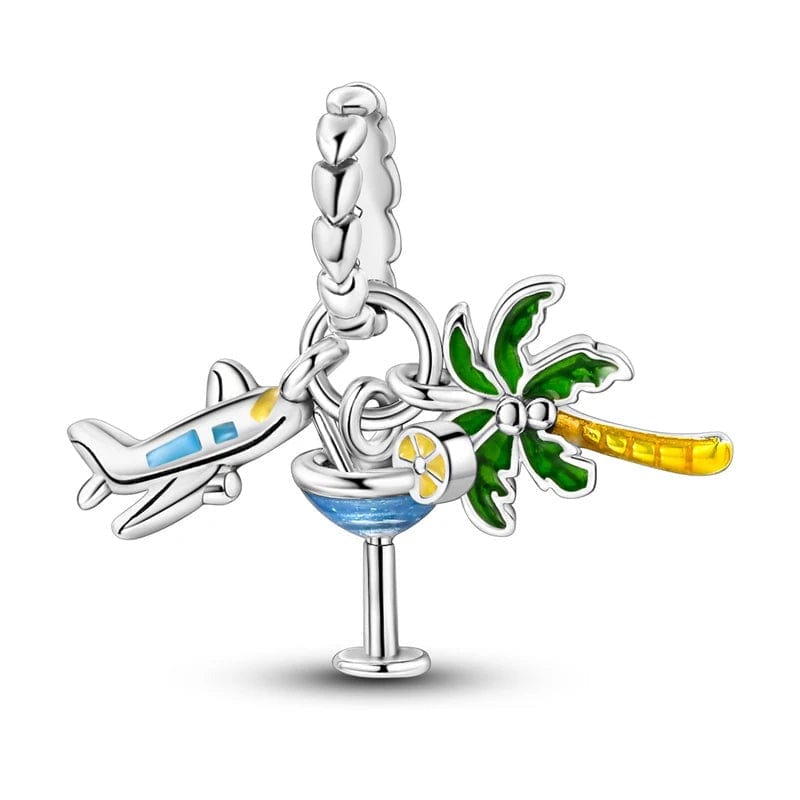 Pangama Jewelry Cocktail, Plane & Palm Tree Summer Dangle Charm