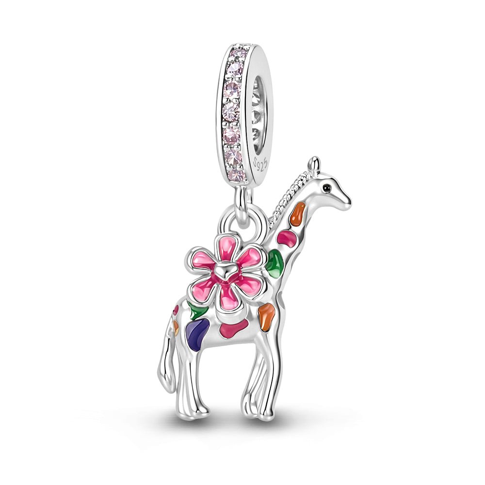 Pangama Jewelry Colorful Giraffe & Flower Dangle Charm