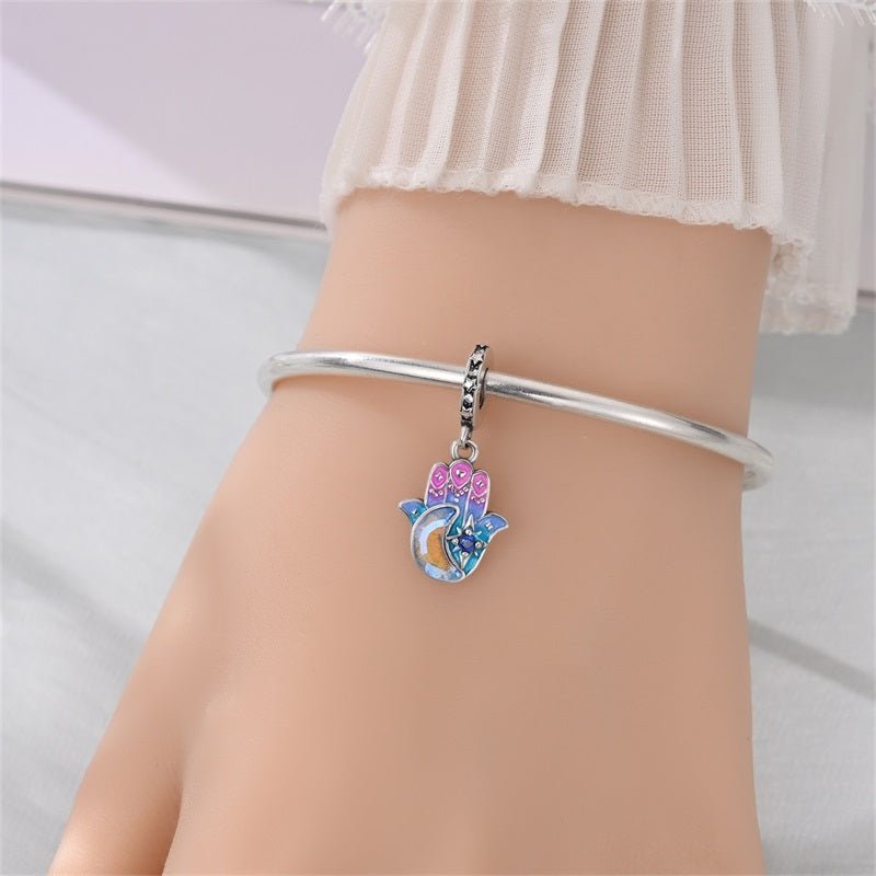 Pangama Jewelry Colorful Hamsa Hand with Moon & Star Dangle Charm