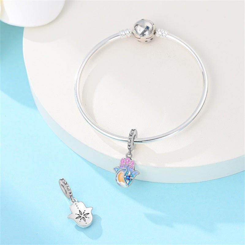 Pangama Jewelry Colorful Hamsa Hand with Moon & Star Dangle Charm
