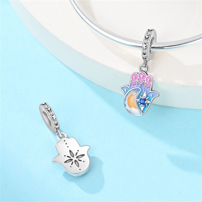 Pangama Jewelry Colorful Hamsa Hand with Moon & Star Dangle Charm