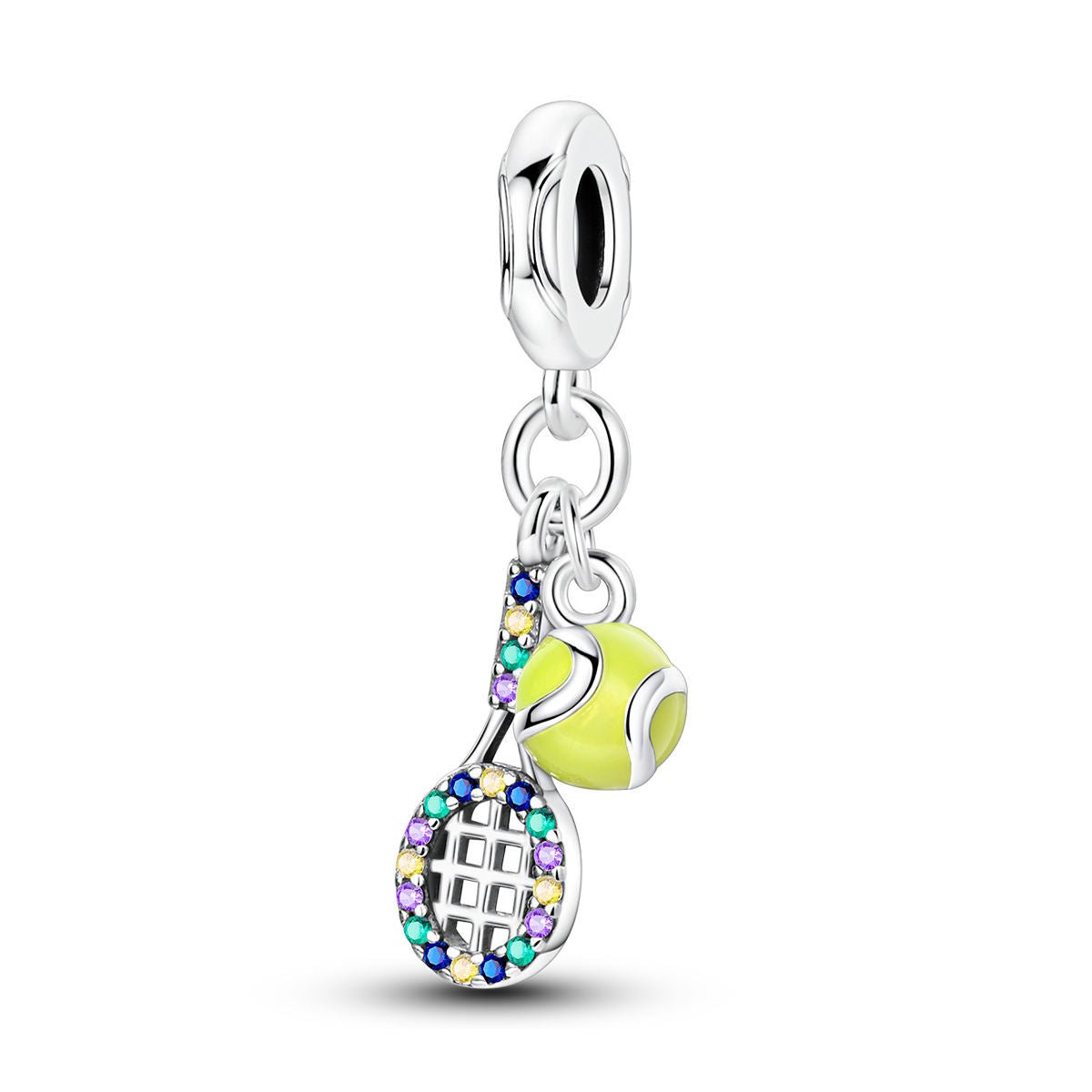 Pangama Jewelry Colorful Tennis Racket & Ball Dangle Charm