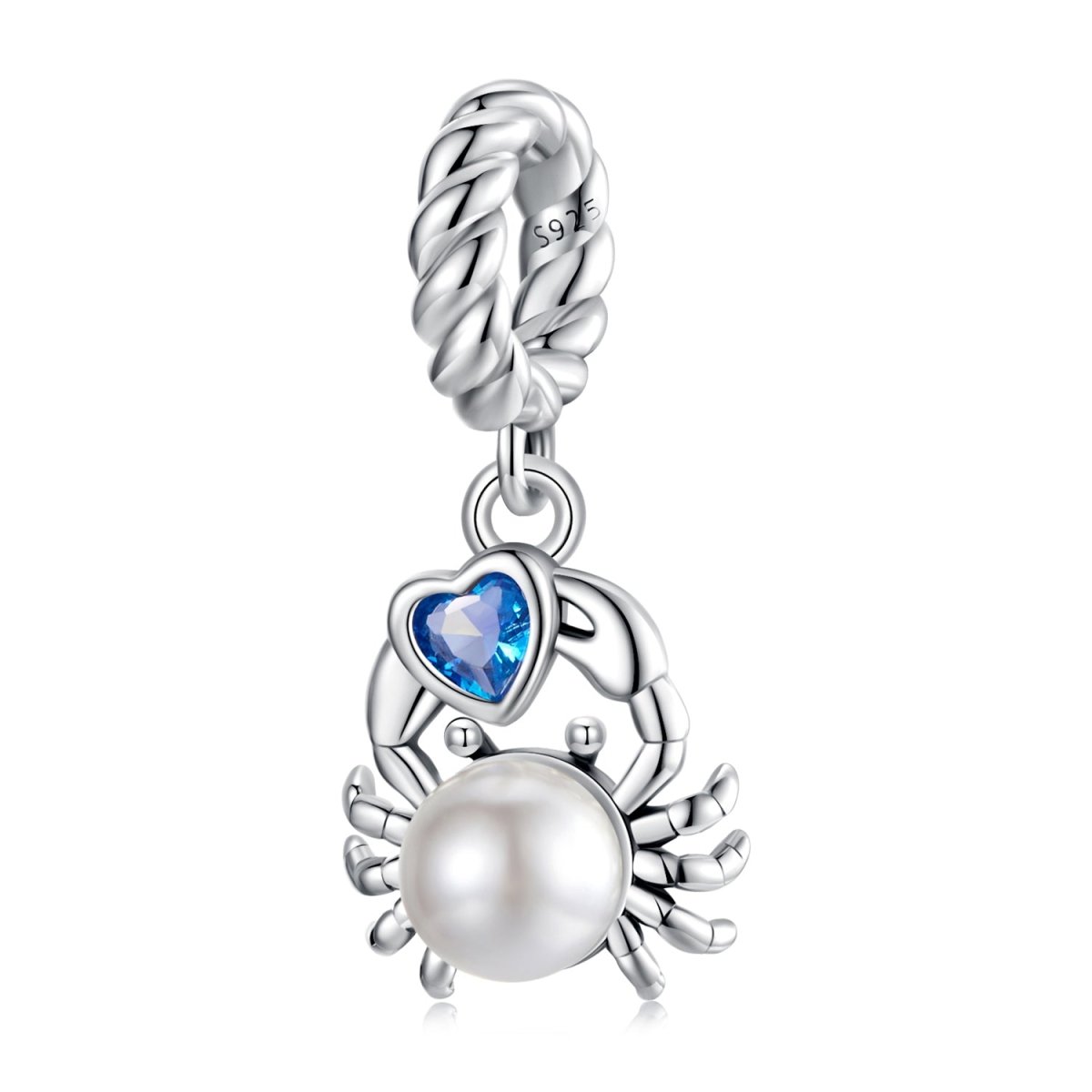 Pangama Jewelry Crab with Pearl & Blue Heart Dangle Charm
