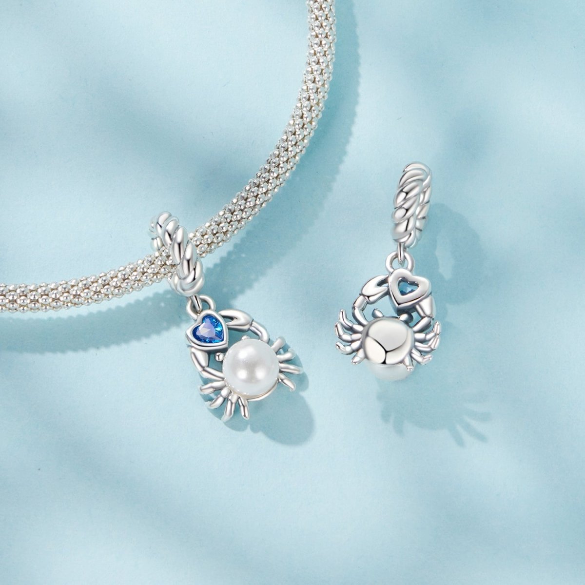 Pangama Jewelry Crab with Pearl & Blue Heart Dangle Charm