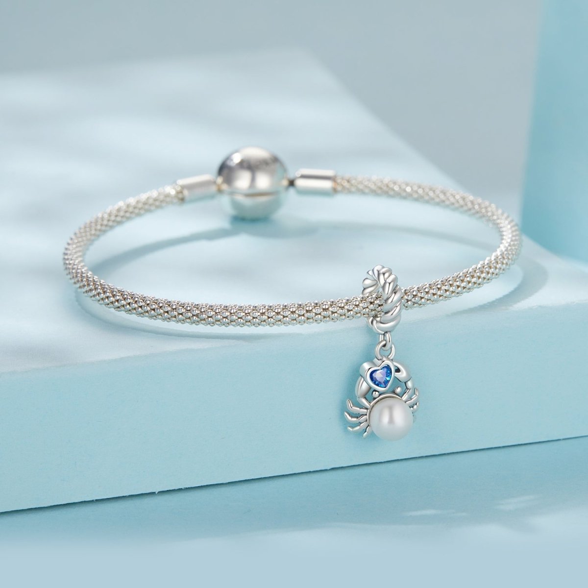 Pangama Jewelry Crab with Pearl & Blue Heart Dangle Charm