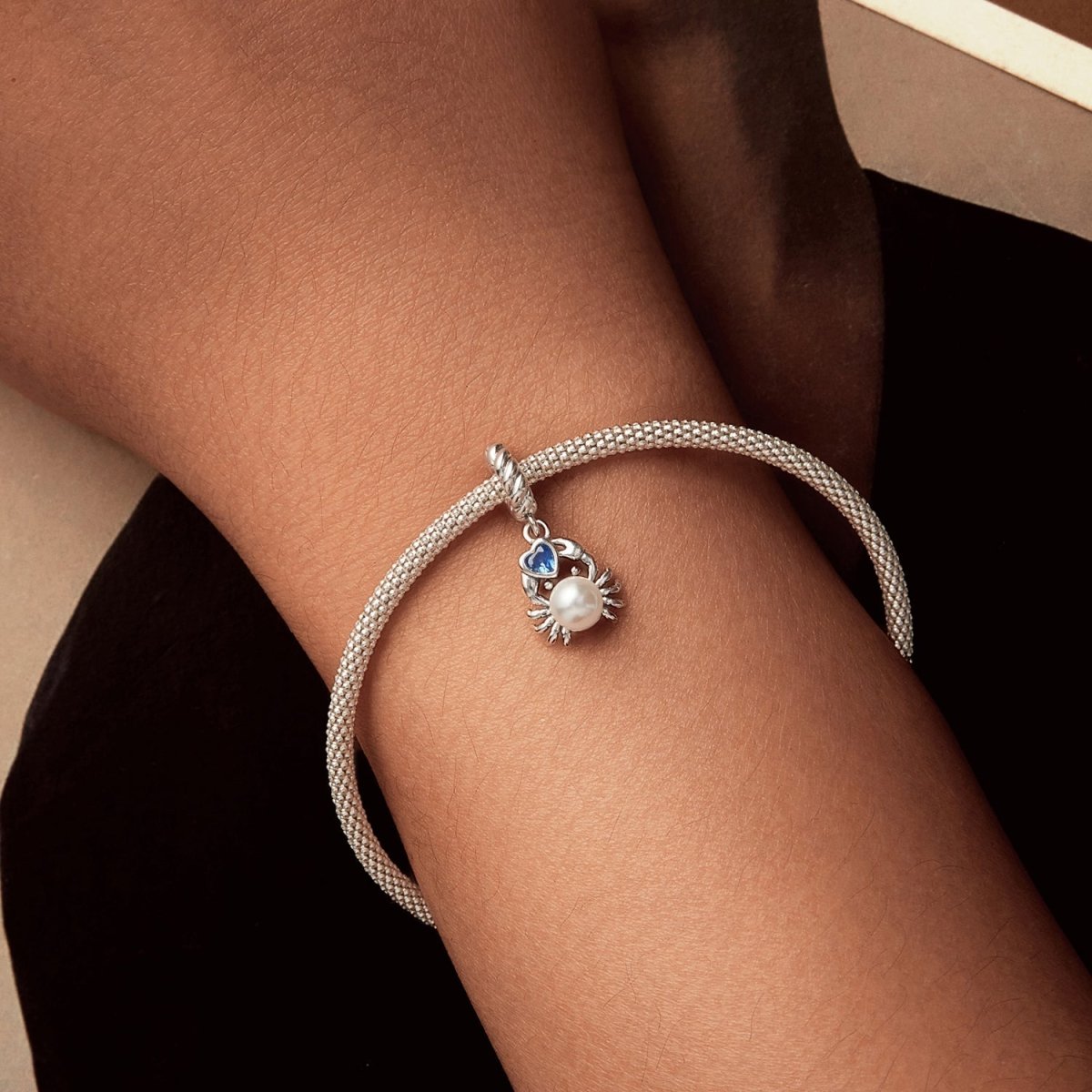 Pangama Jewelry Crab with Pearl & Blue Heart Dangle Charm