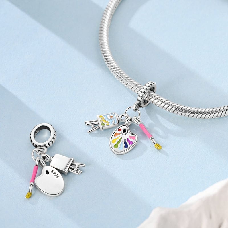 Pangama Jewelry Creative Artist Palette & Brush Triple Dangle Charm