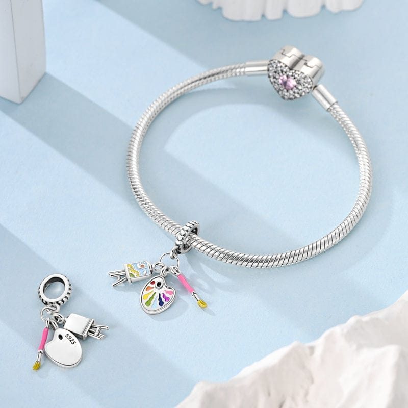 Pangama Jewelry Creative Artist Palette & Brush Triple Dangle Charm