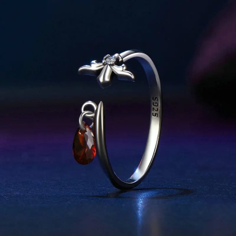 Pangama Jewelry Crimson Teardrop, Sterling Silver Fleur - de - Lis Ring