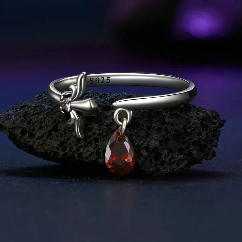 Pangama Jewelry Crimson Teardrop, Sterling Silver Fleur - de - Lis Ring