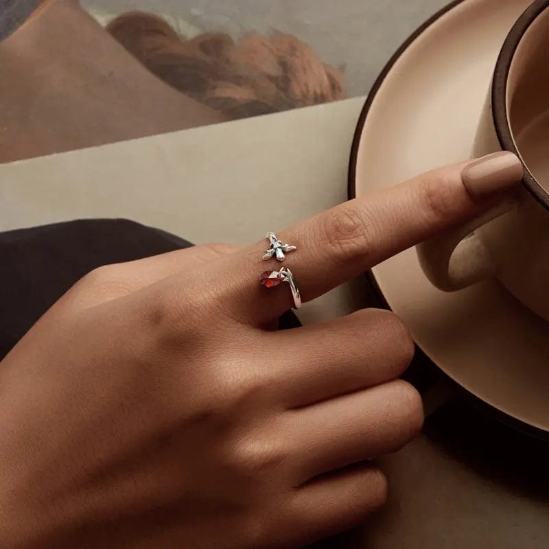 Pangama Jewelry Crimson Teardrop, Sterling Silver Fleur - de - Lis Ring