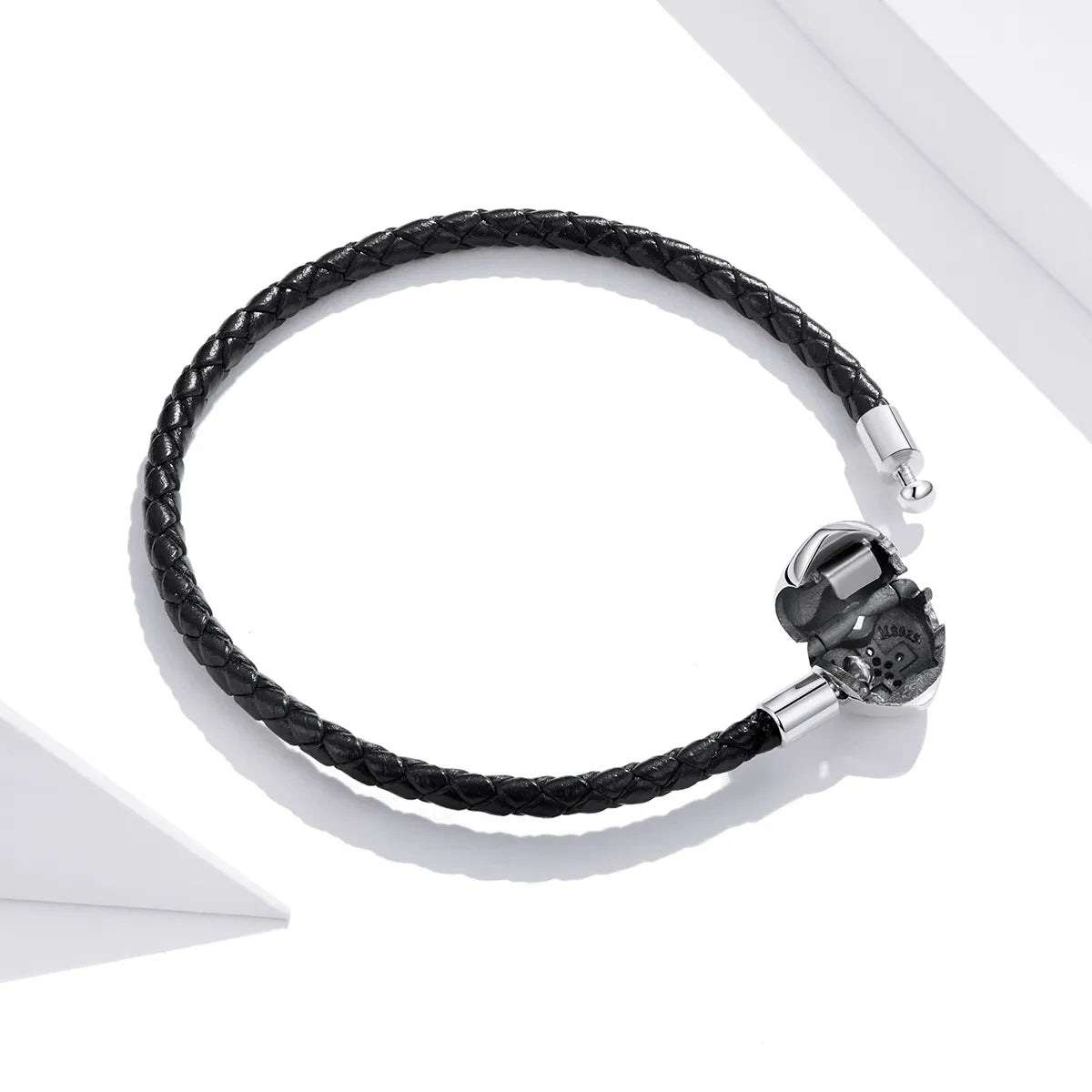 Pangama Jewelry Cross Heart Black Leather Charm Bracelet