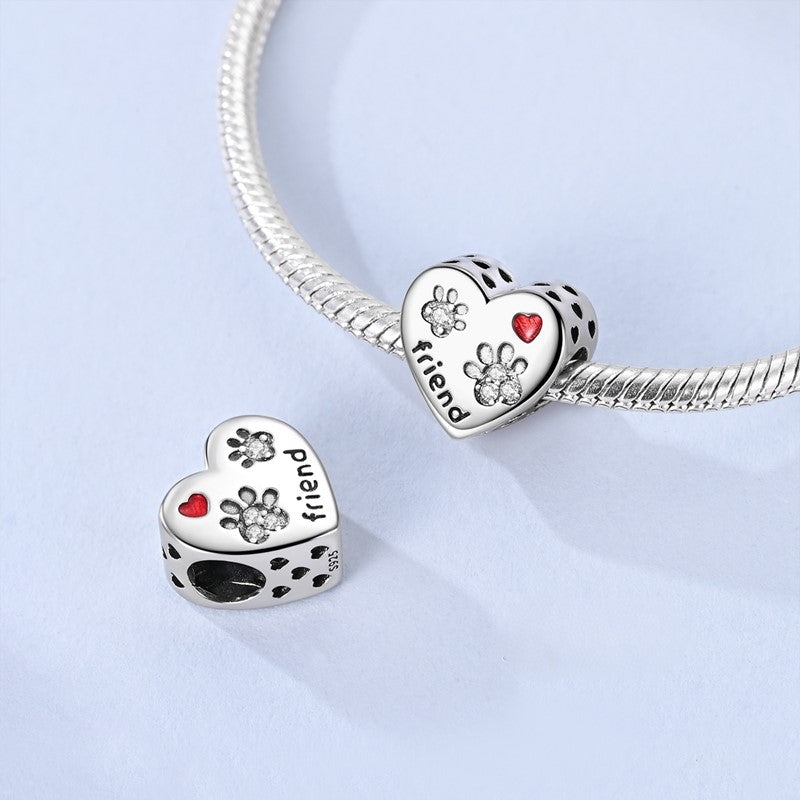 Pangama Jewelry Crystal Paw Print “Friend” Heart Charm